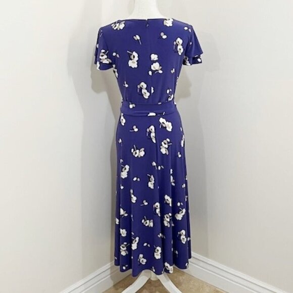 Lauren Ralph Lauren Purple Floral Dress Flutter Sleeves Surplice Neckline Size 6 - Picture 4 of 5